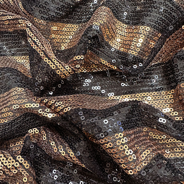 Copper and Black Stripe Sequin Mesh Fabric