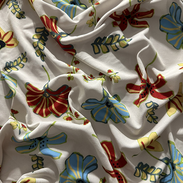White Multi Floral Print ITY Jersey Knit Fabric