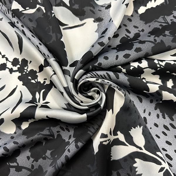 Shades of Gray Floral Print Poly Charmeuse Satin Fabric