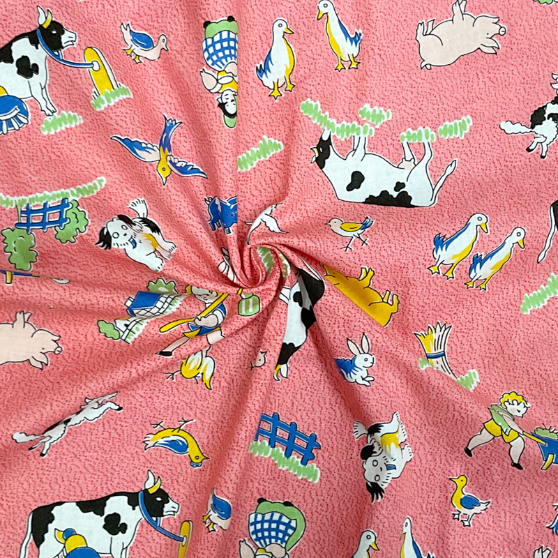 Pink-White-Multi Cotton Novelty Printed Plain Woven Fabric