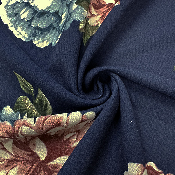 Navy Blue Floral Print Crepe Scuba Double Knit Fabric