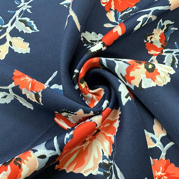 Blue and Red Multi Floral Print Scuba Knit Fabric