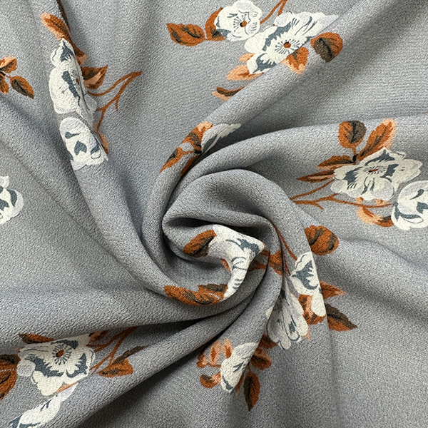 Gray Multi Floral Poly Print High Crepe Fabric
