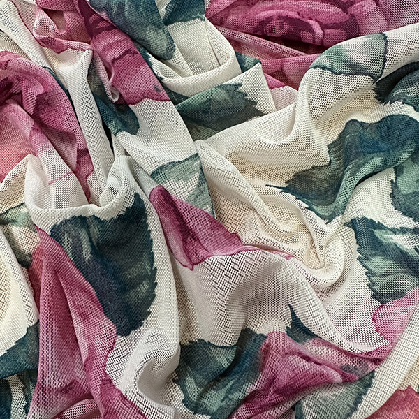 Ivory Multi Floral Print Stretch Mesh Fabric