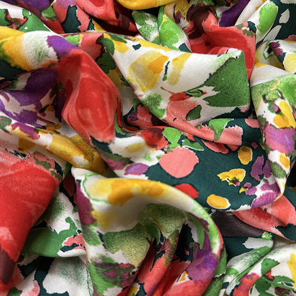 Salmon Pink Multi Floral Print Rayon Challis Fabric