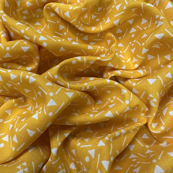 Yellow and White Geometric Print Rayon Challis Fabric