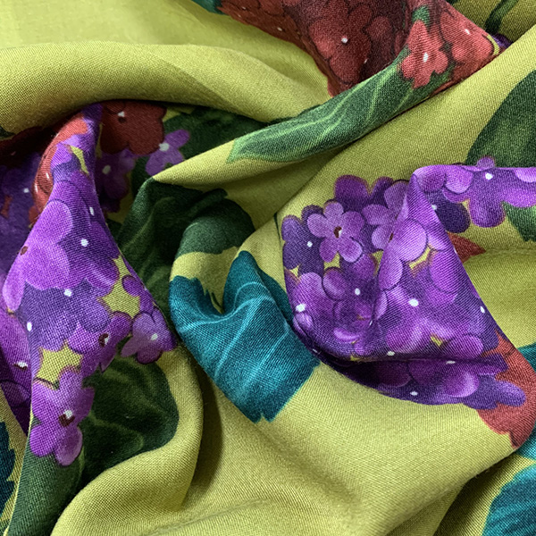 Olive Green Multi Floral Print Rayon Challis Fabric