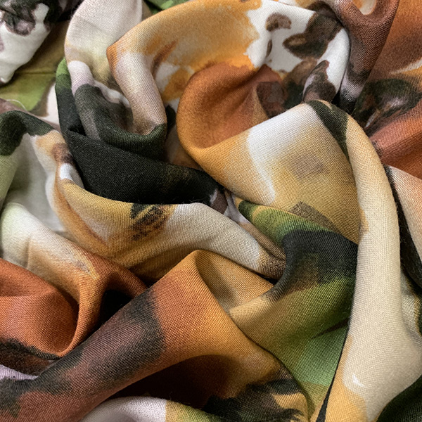 Rust Multi Large Floral Print Rayon Challis Fabric
