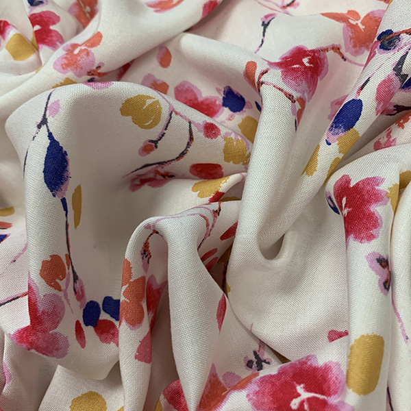 Pink and  Orange Floral Print Rayon Challis Fabric