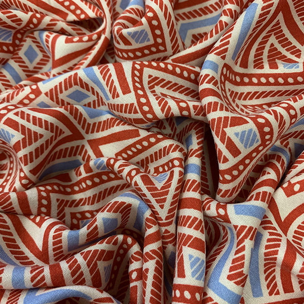 Red and White and Blue Print Rayon Challis Fabric