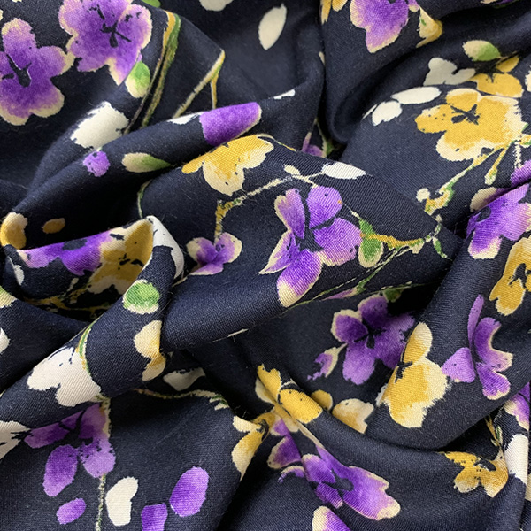 Purple Multi Floral Print Rayon Challis Fabric