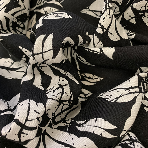 Black and White Batik Floral Print Rayon Challis Fabric