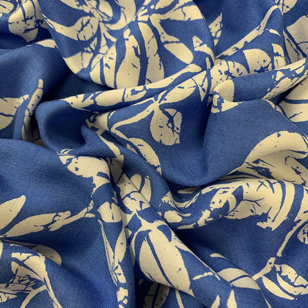 Blue and White Batik Floral Print Rayon Challis Fabric