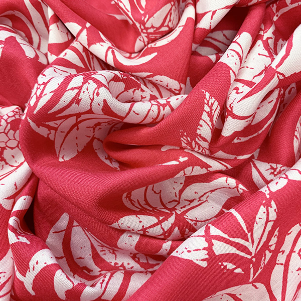 Fuschia and White Batik Floral Print Rayon Challis Fabric