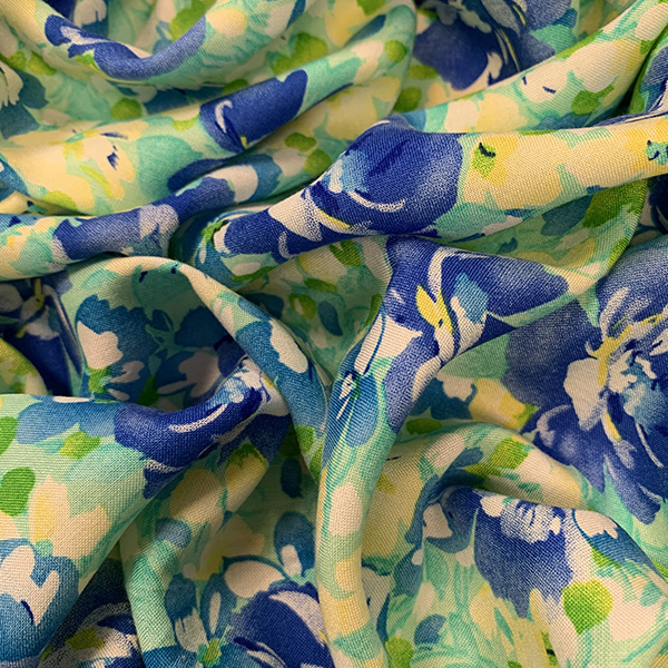 Blue Multi Color Floral Print Rayon Challis Fabric