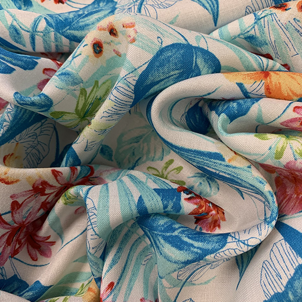 Turquoise Multi Floral Print Rayon Challis Fabric