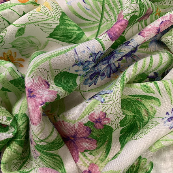 Green Multi Floral Print Rayon Challis Fabric