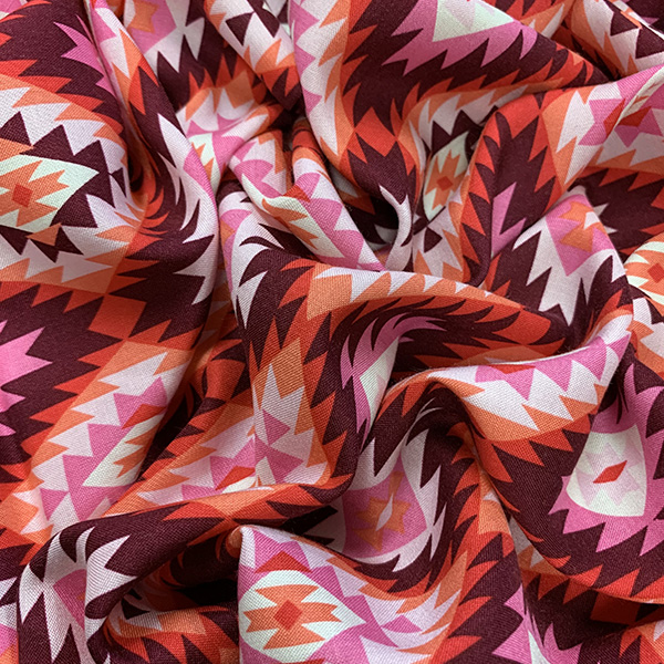 Pink and Red Aztec Print Rayon Challis Fabric