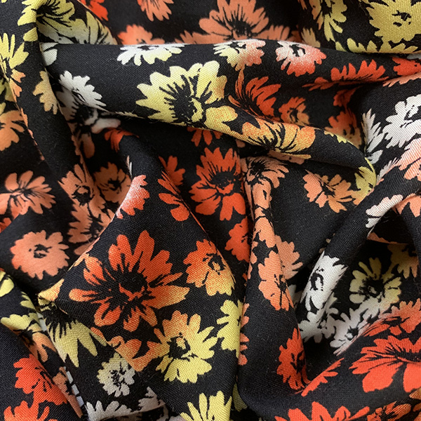 Red Shaded Daisies Floral Print Rayon Challis Fabric