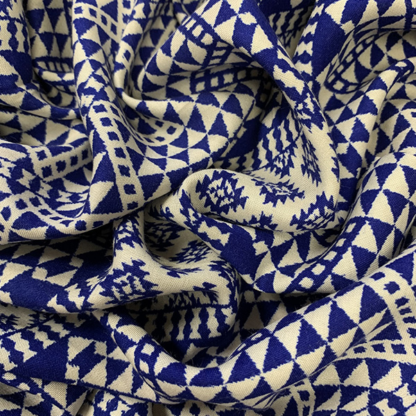 Blue and White Multi Print Stripe Rayon Challis Fabric