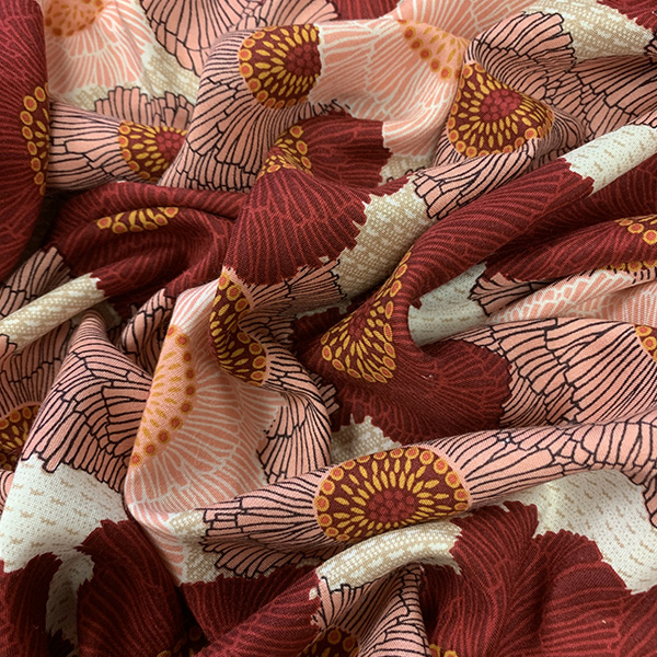 Red and Pink Multi Floral Print Rayon Challis Fabric