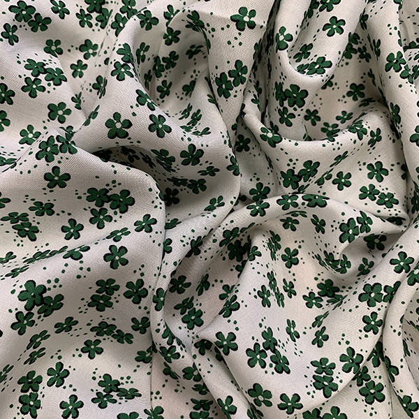 Green Ditsy Floral Print Rayon Challis Fabric