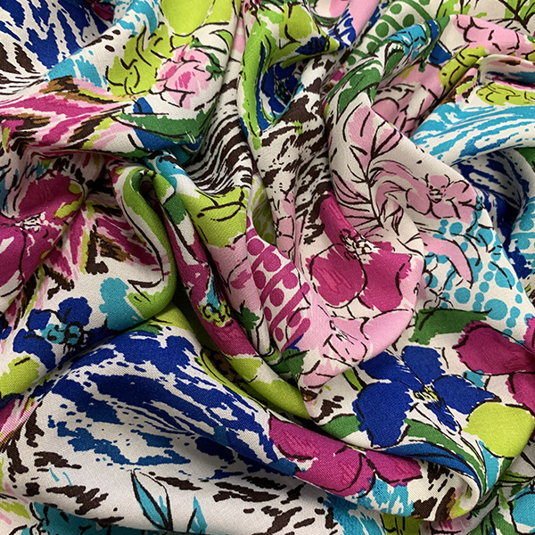 Lime Multi Shaded Floral Print Rayon Challis Fabric