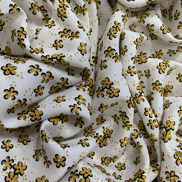 Gold Ditsy Floral Print Rayon Challis Fabric