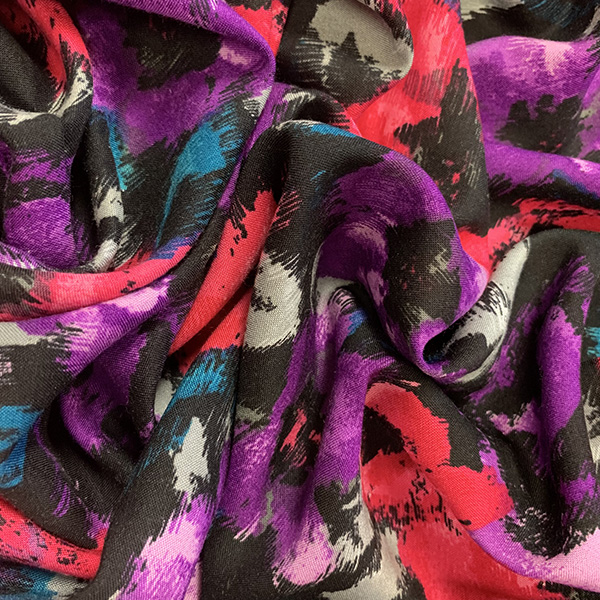 Fuschia and Purple Floral Print Rayon Challis Fabric