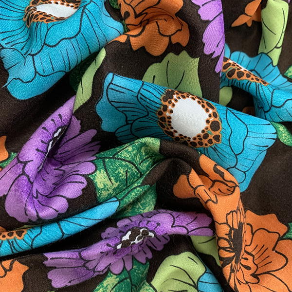 Brown Multi Floral Print Rayon Challis Fabric