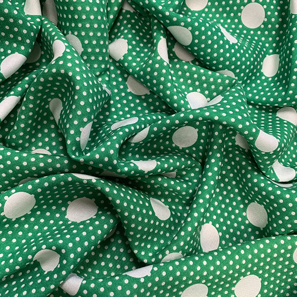 Green Polka Dot Print Rayon Challis Fabric