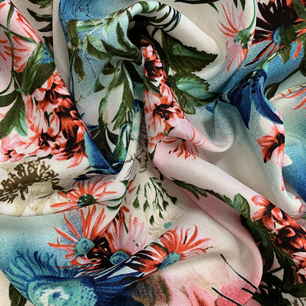 Teal Multi Floral Print Rayon Challis Fabric