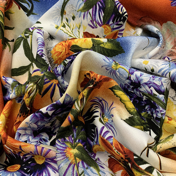 Purple Multi Floral Print Rayon Challis Fabric