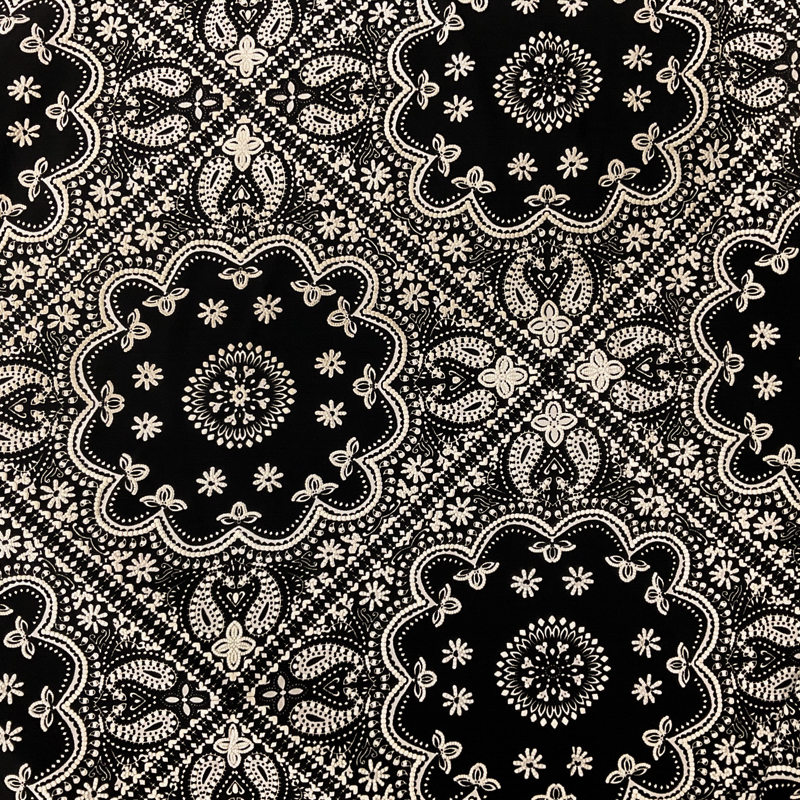 Black-White Poly Floral Tile Puff Printed ITY Jersey Knit Fabric