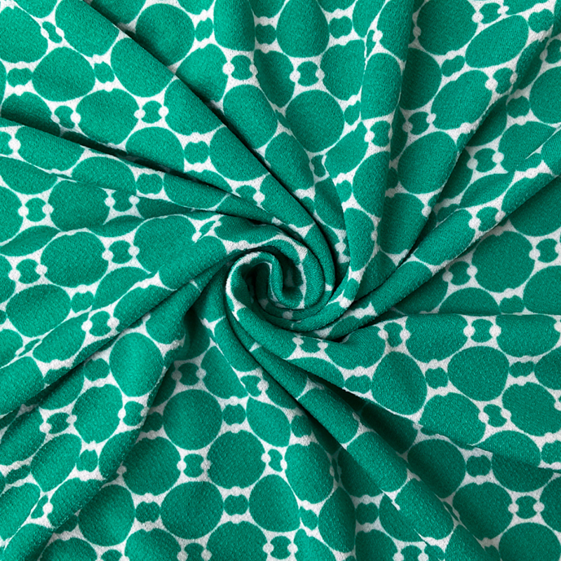 Green-White Poly Geometric Printed ITY Moss Crepe Knit Fabric