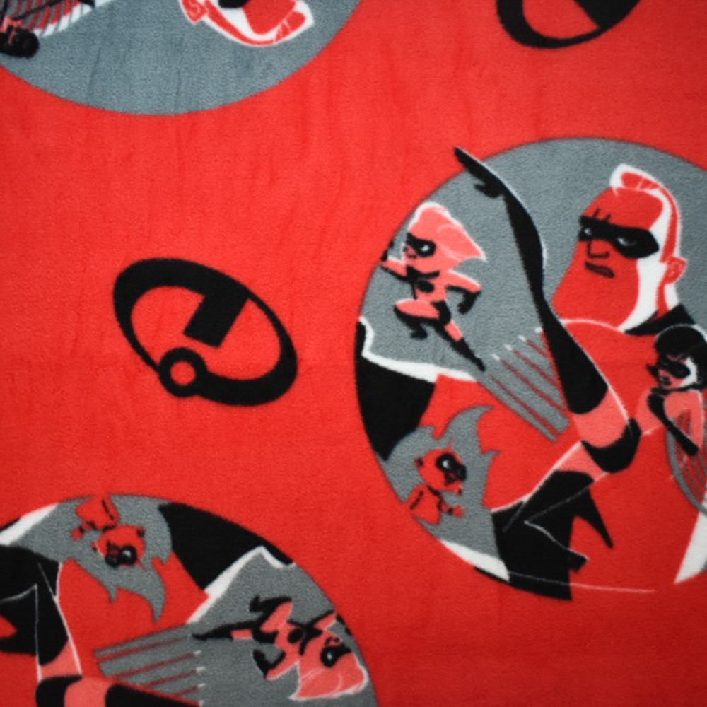 2 YD PC-Gray-Multi Poly Disney Incredibles Print Double Sided Fleece Knit Fabric