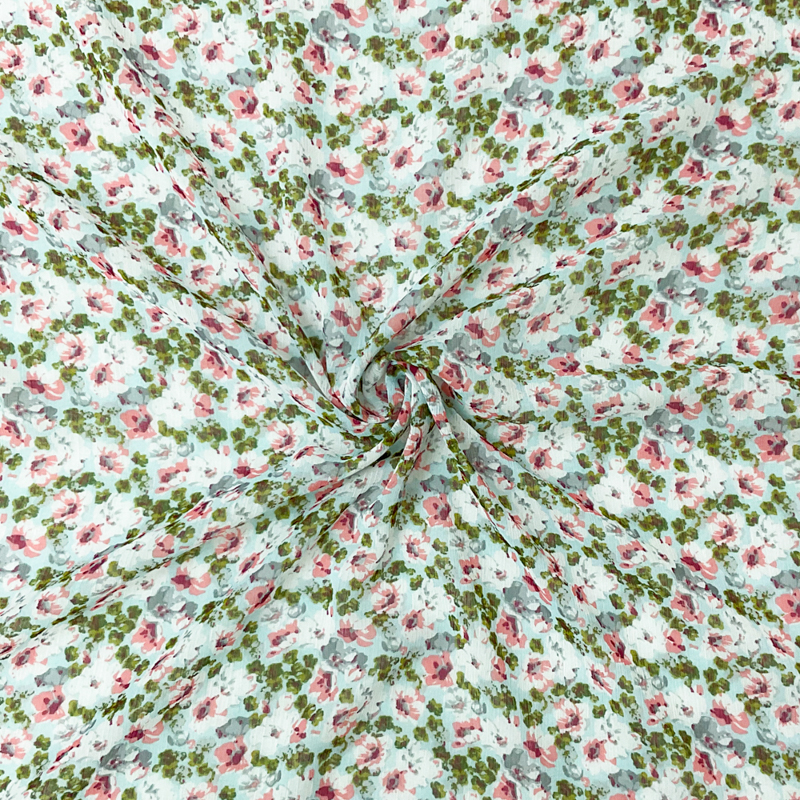 Orange-Multi Poly Floral Print Crinkle Yoryu Chiffon Woven Fabric