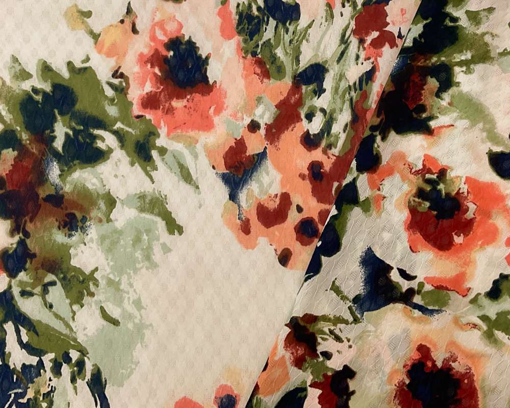White-Multi Poly Floral Print Ogee Shape Dobby Chiffon Woven Fabric