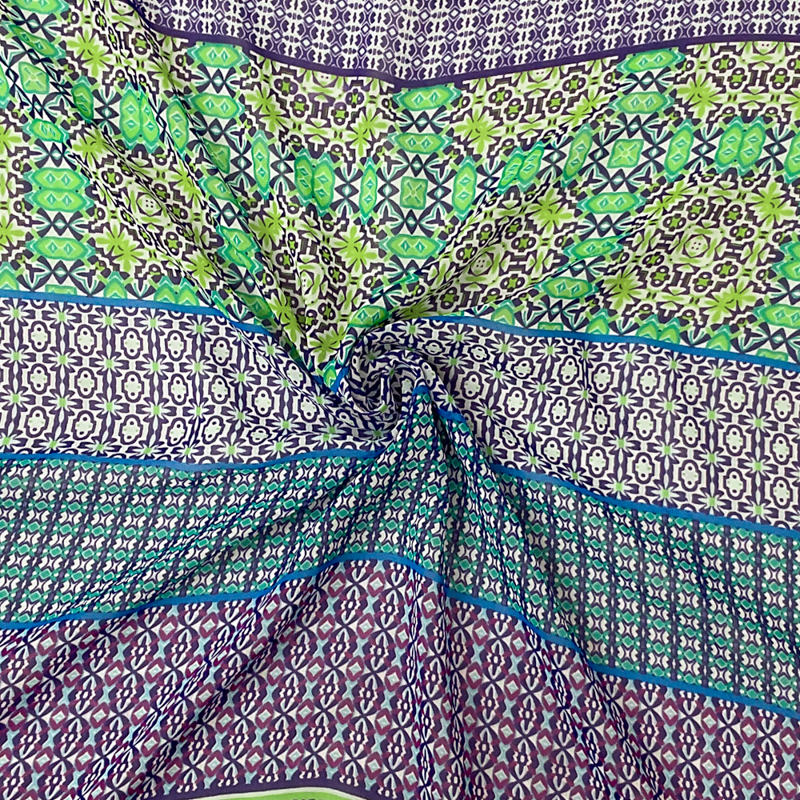 Blue-Purple-Multi Poly Moroccan Printed Chiffon Woven Fabric