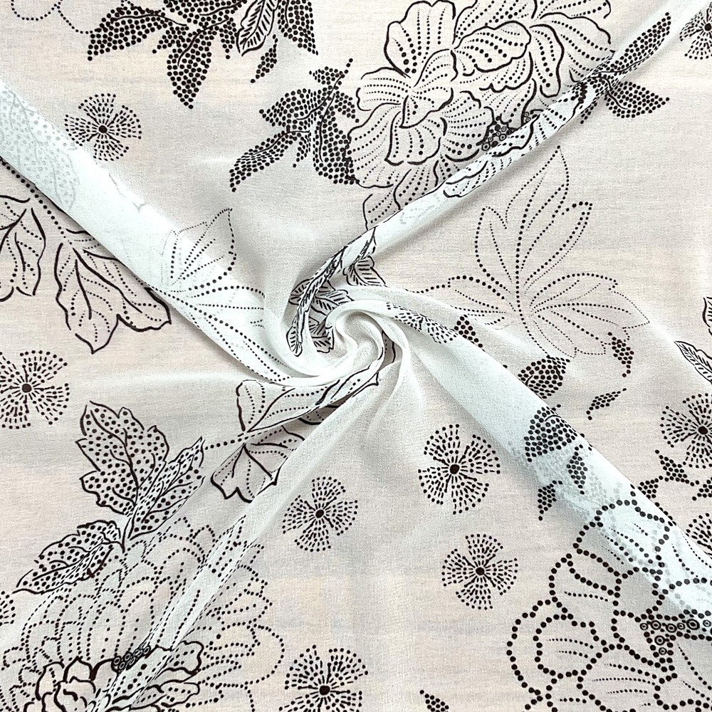 White-Black Poly Floral Printed Chiffon Woven Fabric