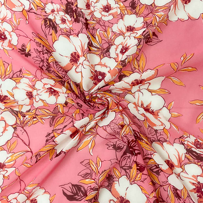 Pink-White-Multi Poly Floral Printed Chiffon Woven Fabric