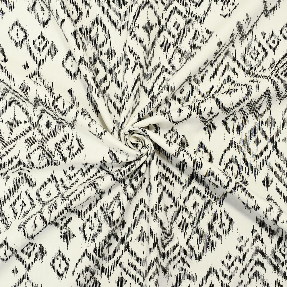 Black-White Cotton-Rayon Famous Maker Ikat Printed Woven Shirting Fabric
