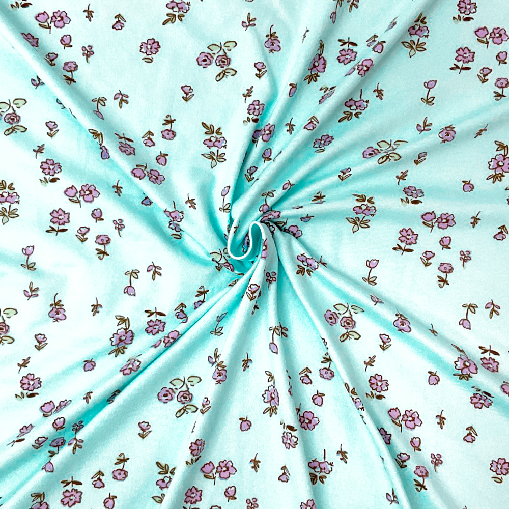 Blue-Multi Poly Spandex Stretch Floral Print DB Jersey Knit Fabric