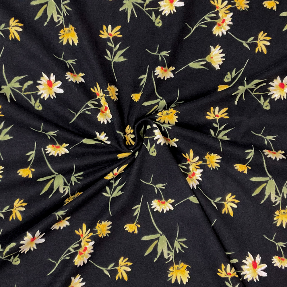 Black-Multi Poly Spandex Stretch Floral Print DB Jersey Knit Fabric