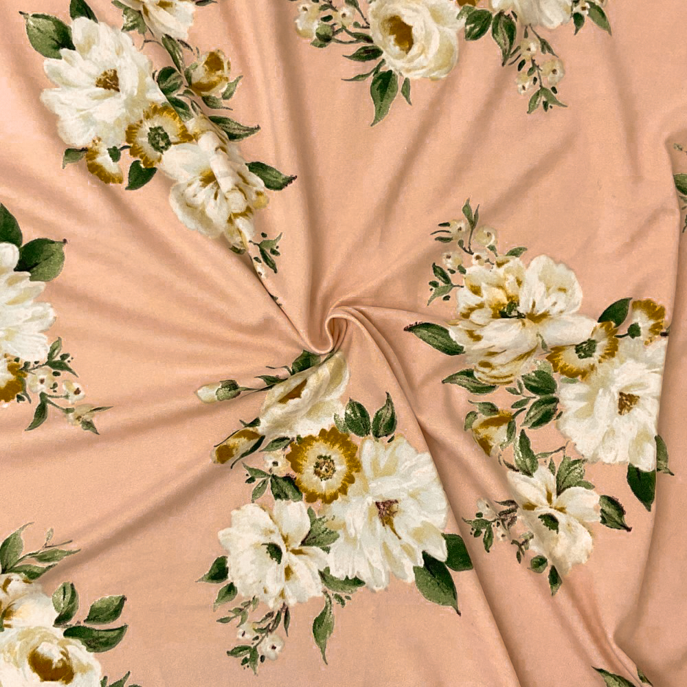 Pink-Multi Poly Spandex Stretch Floral Print Brush Jersey Knit Fabric