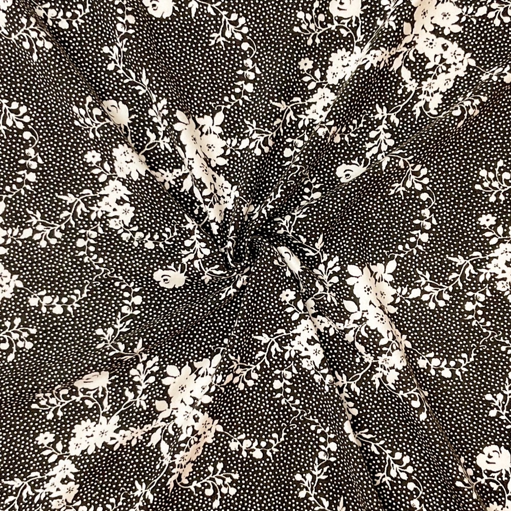 Black-Multi Poly Spandex Stretch Floral Dot Print DB Jersey Knit Fabric