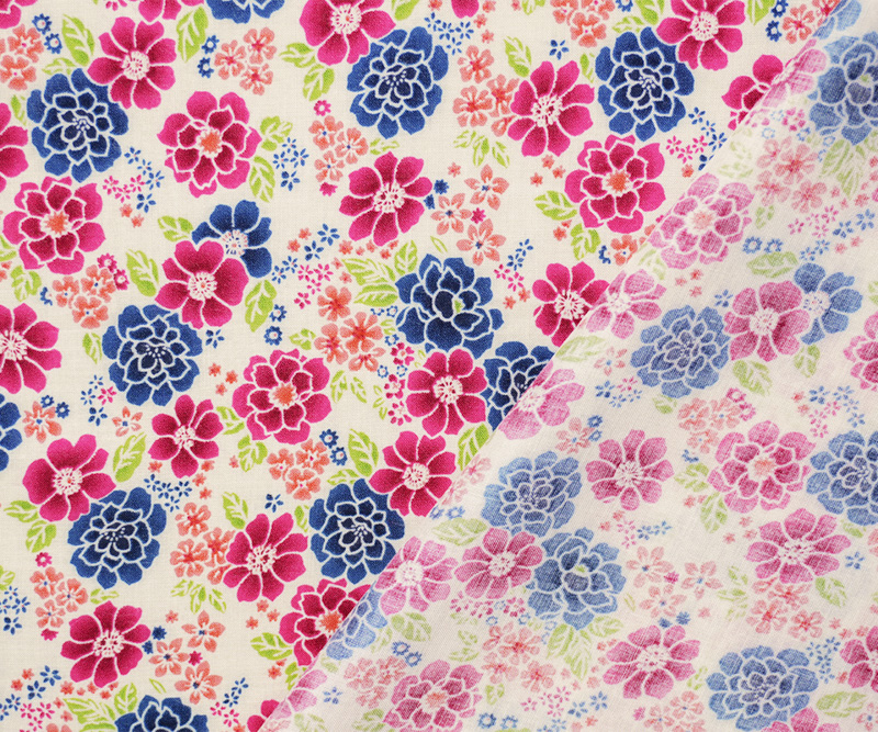 Pink-Blue-Multi Rayon Floral Printed Voile Woven Fabric