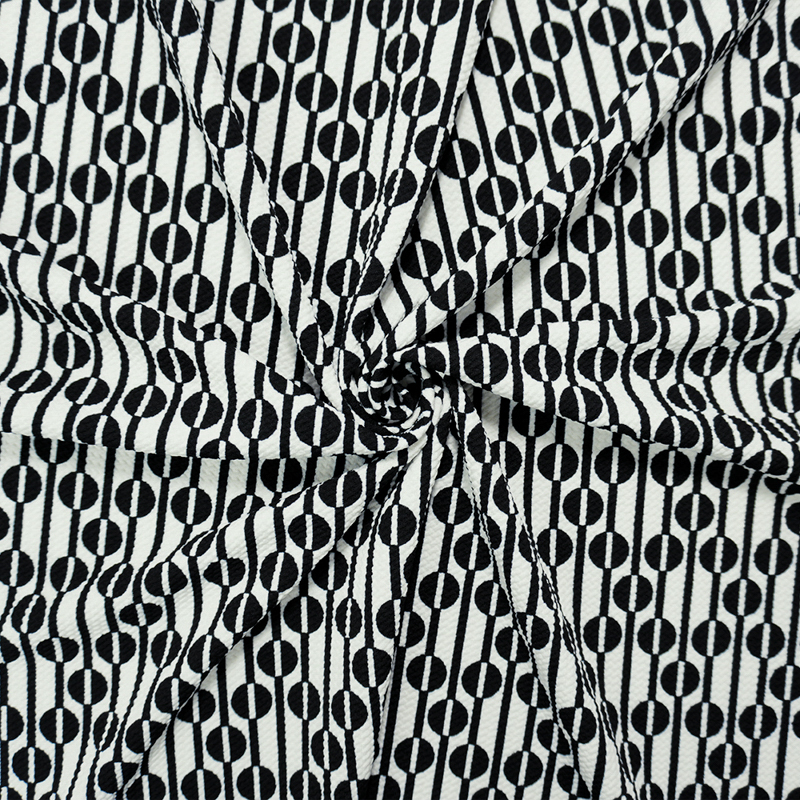 White-Black Poly Geometric Print Liverpool Double Knit Fabric