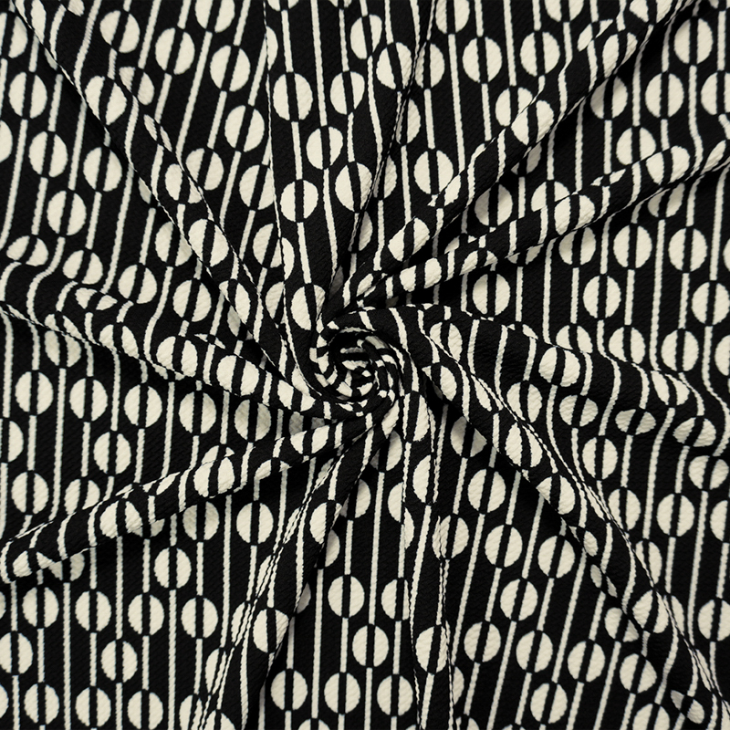 Black-White Poly Geometric Print Liverpool Double Knit Fabric