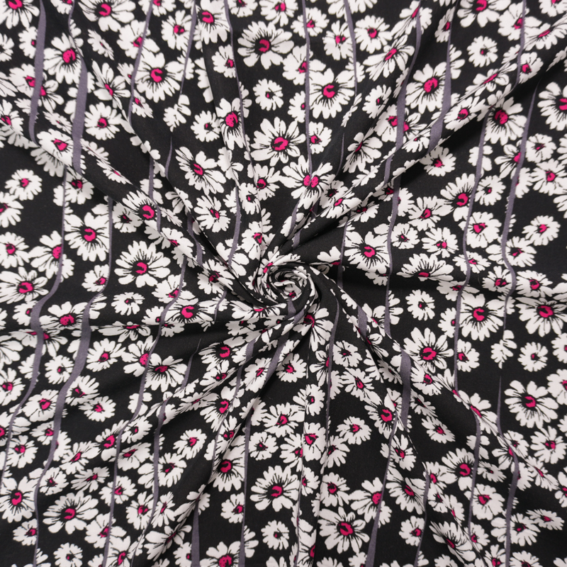 Black-White-Pink Rayon Floral Printed Challis Woven Fabric
